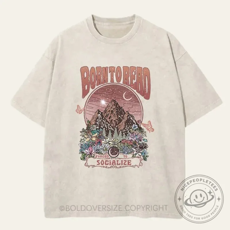 Born To Read Forced To Socialize Vintage Mountain Book Lover T-Shirt