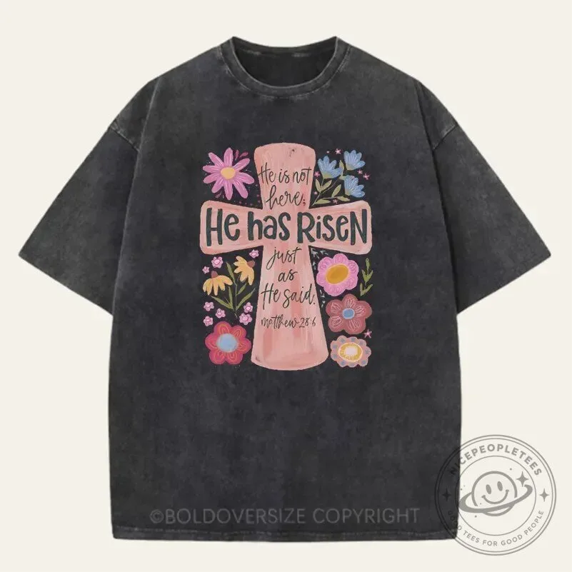 He Has Risen Matthew 28:6 Floral Cross Easter Christian T-Shirt