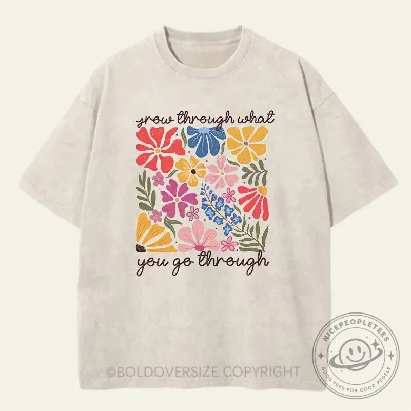 Boho Wildflower Grow Through What You Go Through Inspirational T-Shirt