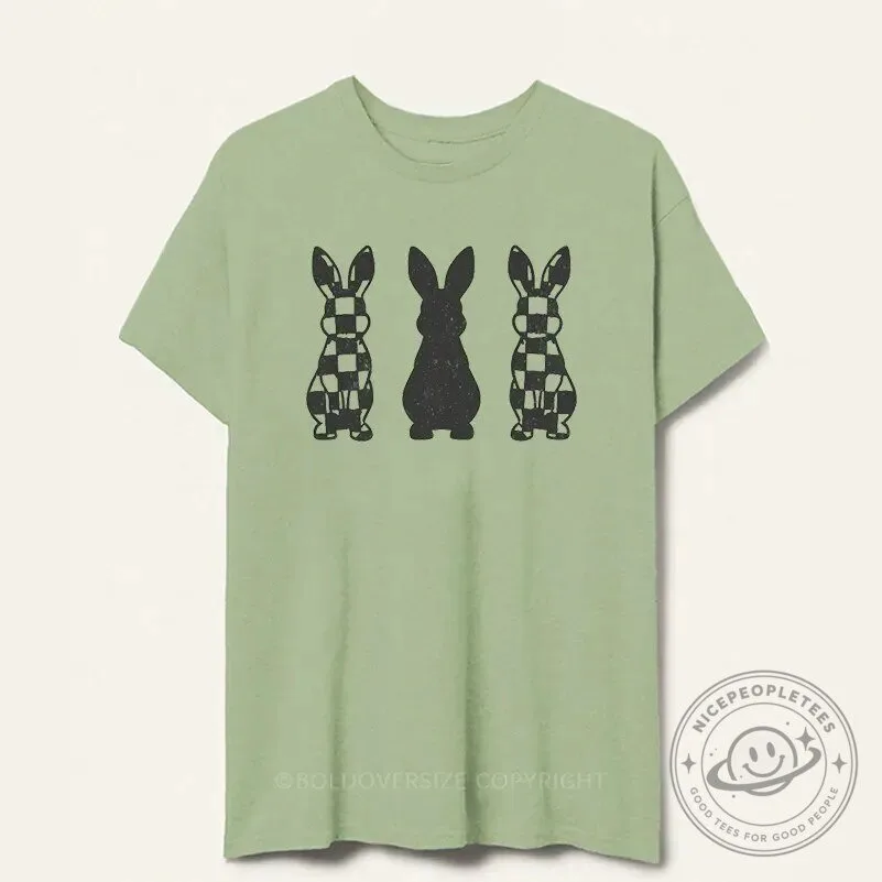 Vintage Checkered Easter Bunnies Holiday Graphic T-Shirt