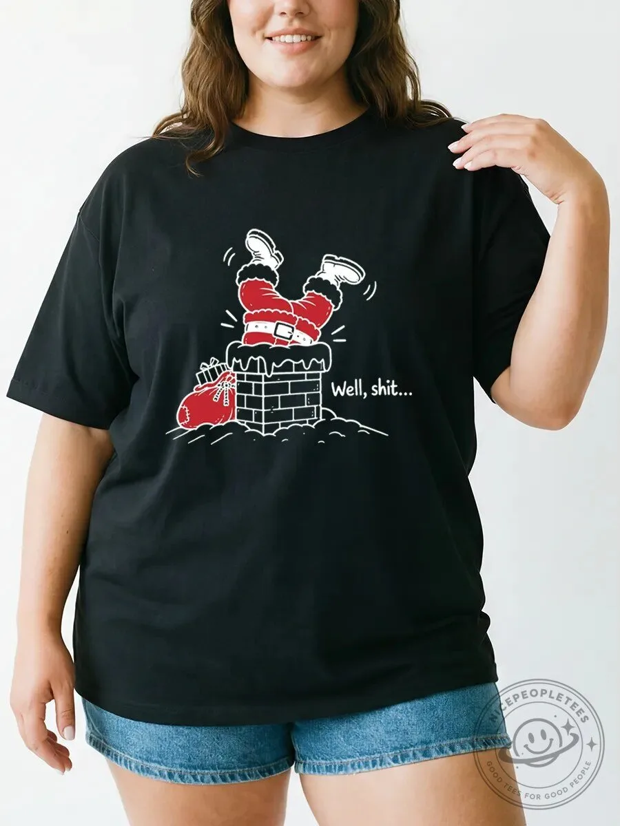 Funny Santa Stuck in Chimney Christmas Holiday Graphic T-Shirt