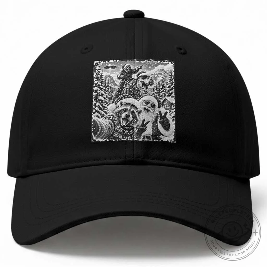 Funny Christmas Raccoon Santa Bigfoot Dinosaur UFO Selfie Baseball Cap