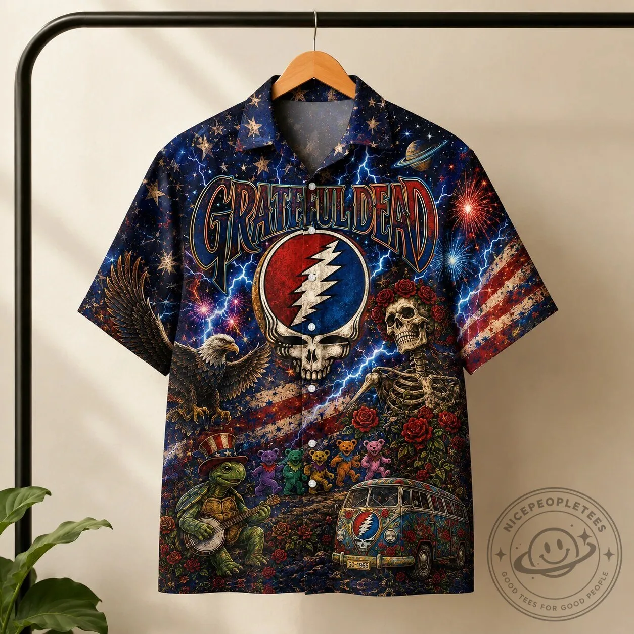 Grateful Dead Psychedelic Rock Band Skull and Roses Hawaiian Shirt