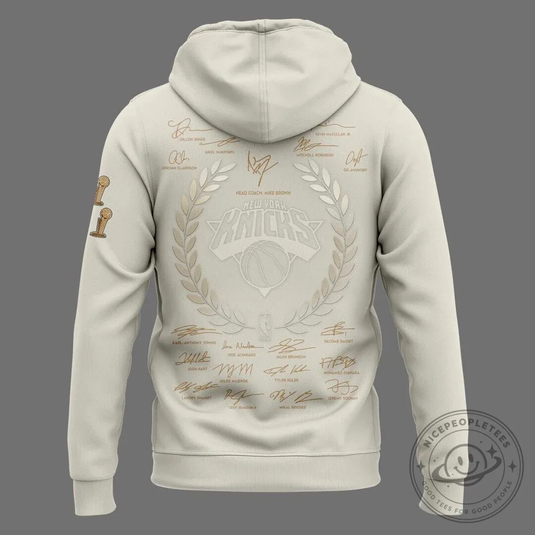 New York Knicks 2026 NBA Finals Champions Team Signatures Cream Hoodie 9 New York Knicks 2026 NBA Finals Champions Team Signatures Cream Hoodie