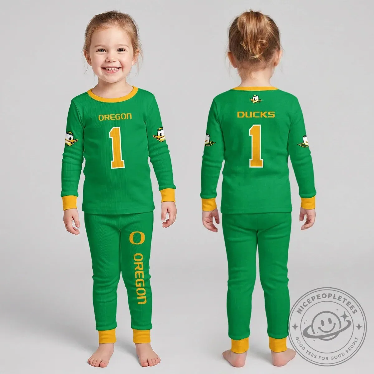 Oregon Ducks Football Team Kids Long Sleeve Pajama Set