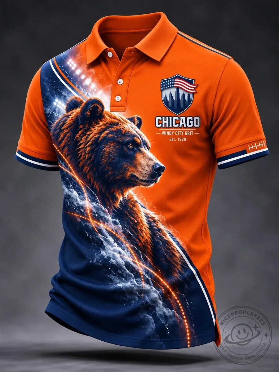 Chicago Bears American Football Team Bear Mascot Orange Polo Shirt
