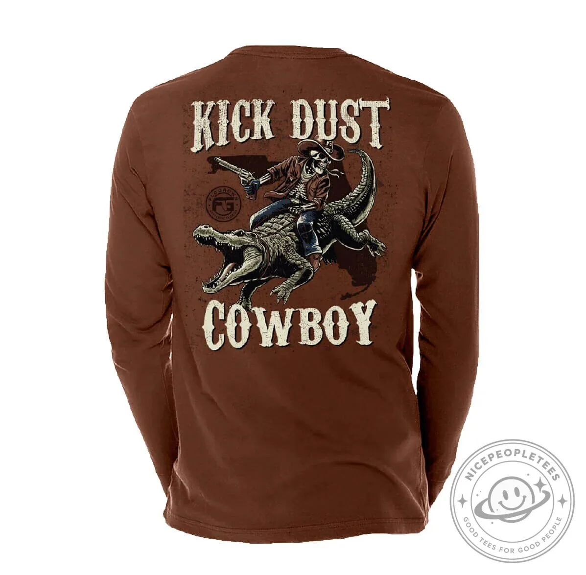 Kick Dust Cowboy Skeleton Riding Alligator Long-Sleeve T-Shirt
