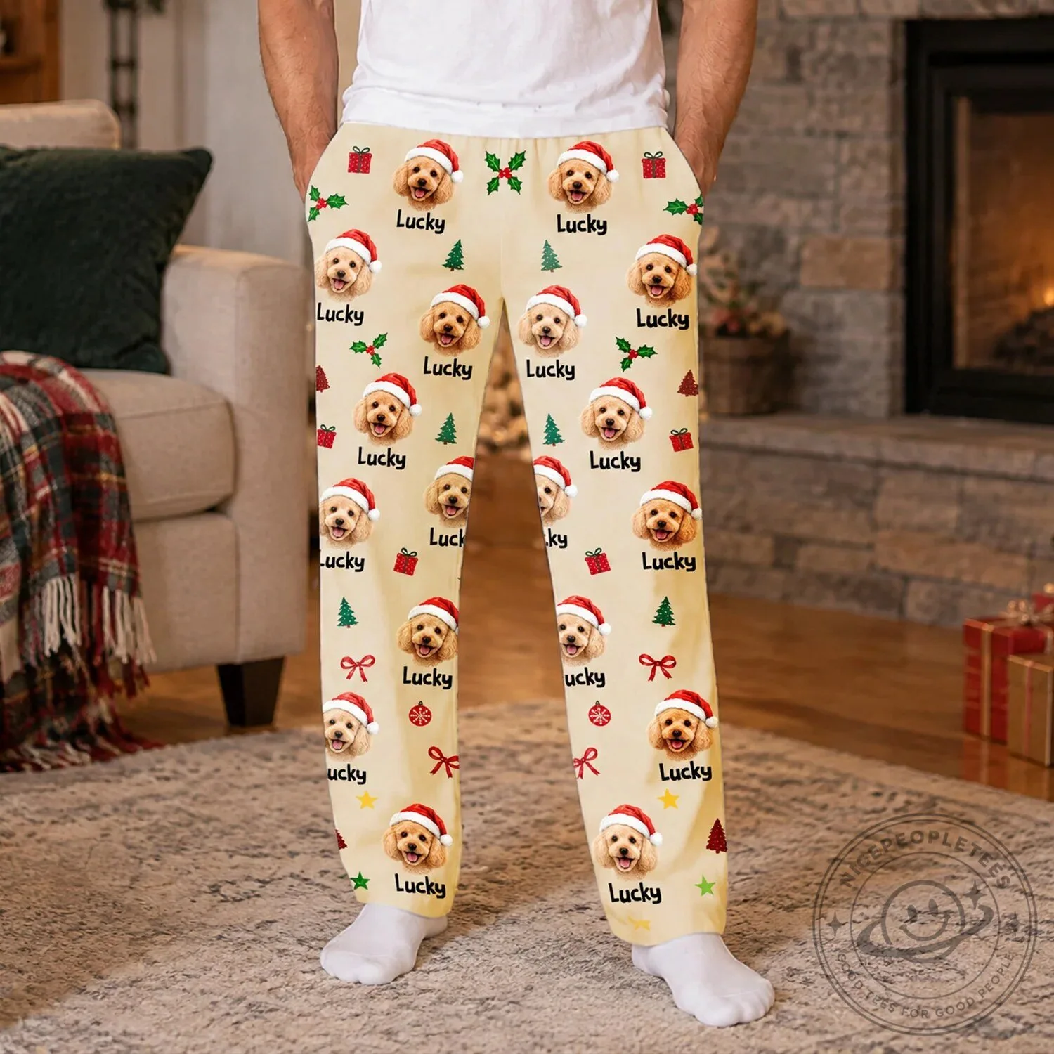 Personalized Pet Photo Christmas Holiday Pajama Pants for Dog Lovers