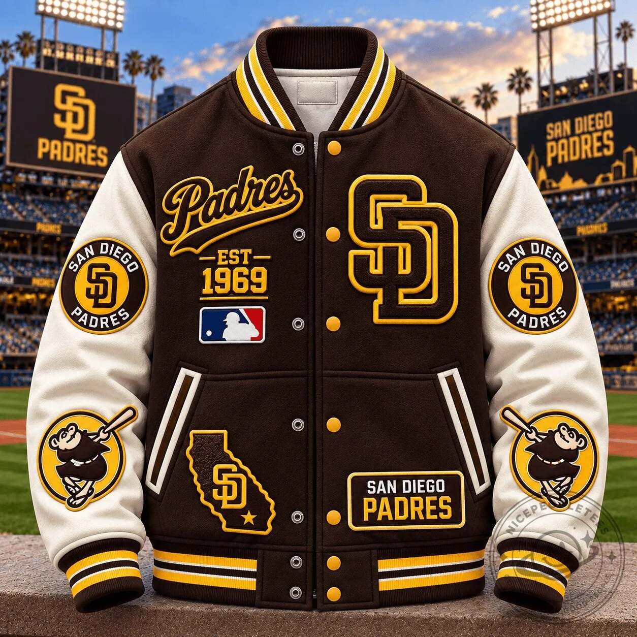 San Diego Padres Baseball Team Varsity Jacket with Embroidered Patches