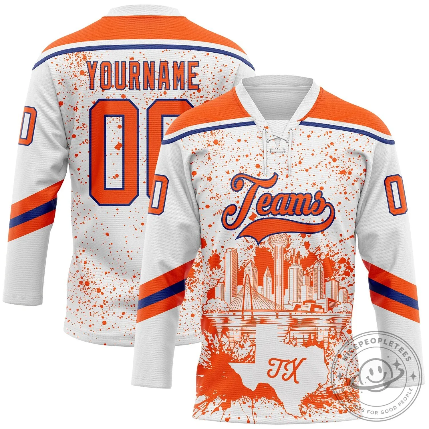 Dallas Texas City Skyline Paint Splatter Custom Name Number Hockey Jersey
