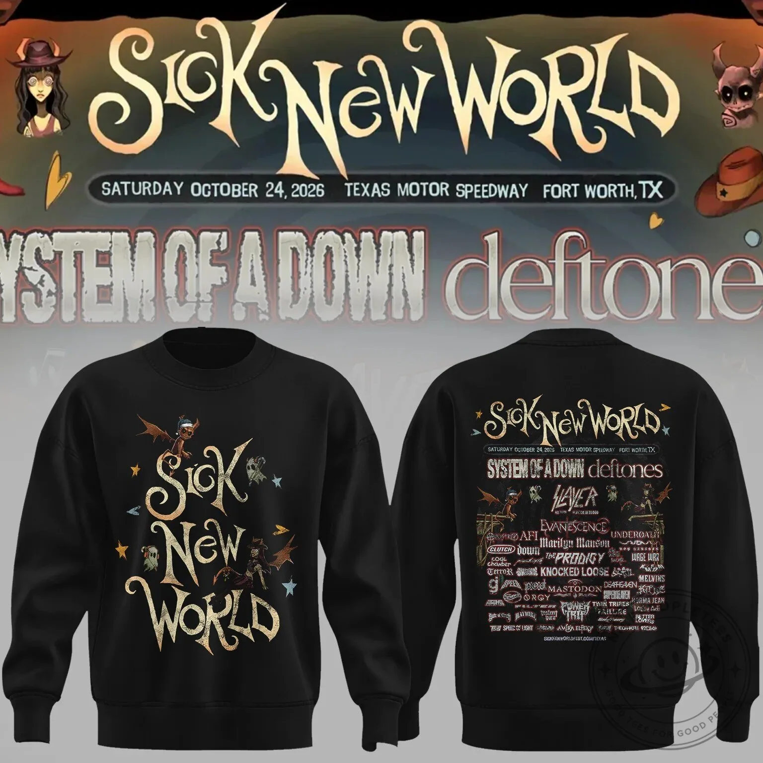 Sick New World Texas 2026 Music Festival Black Crewneck Sweatshirt