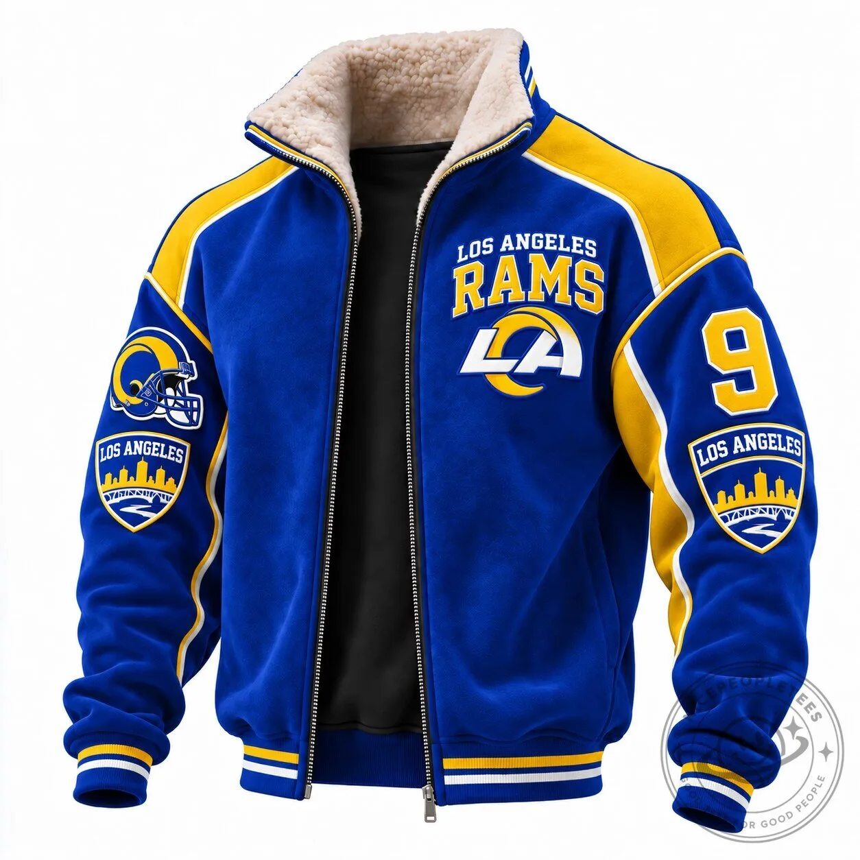 Los Angeles Rams Football Team Bomber Jacket with Fleece Collar