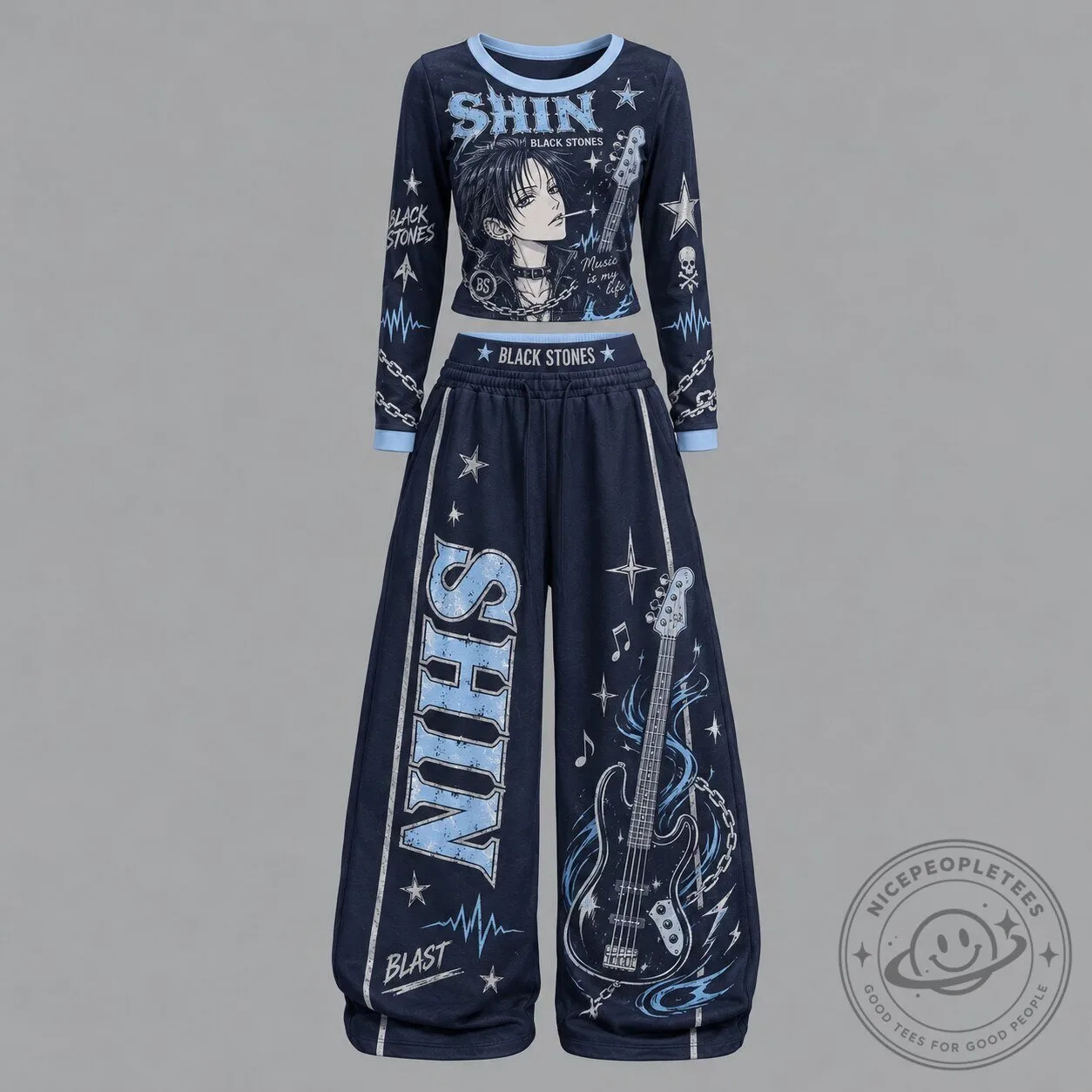 Nana Osaki Shin Black Stones Anime Graphic Long-Sleeve Crop Top and Pants Set