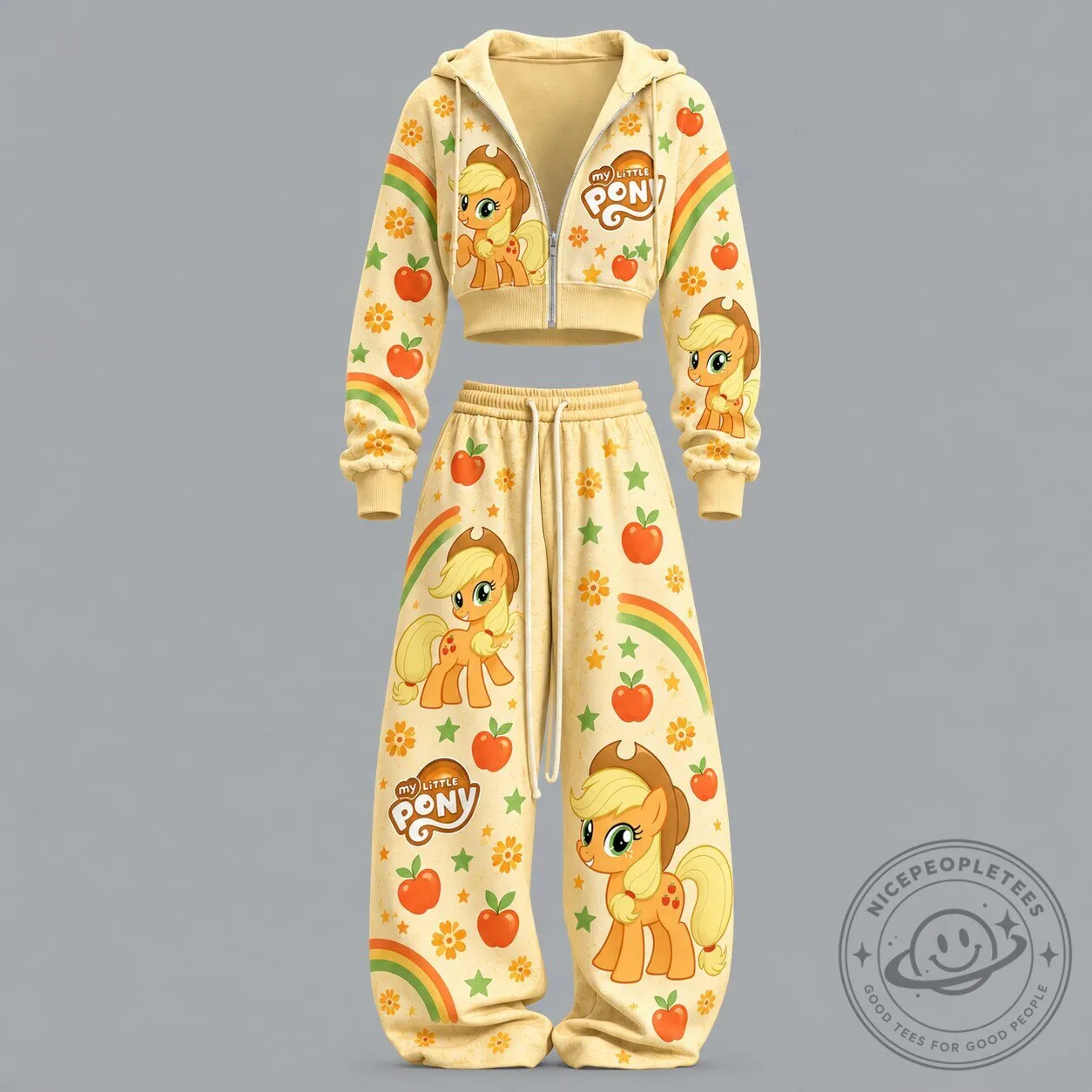 My Little Pony Applejack Rainbow Women's Cropped Hoodie and Sweatpants Set