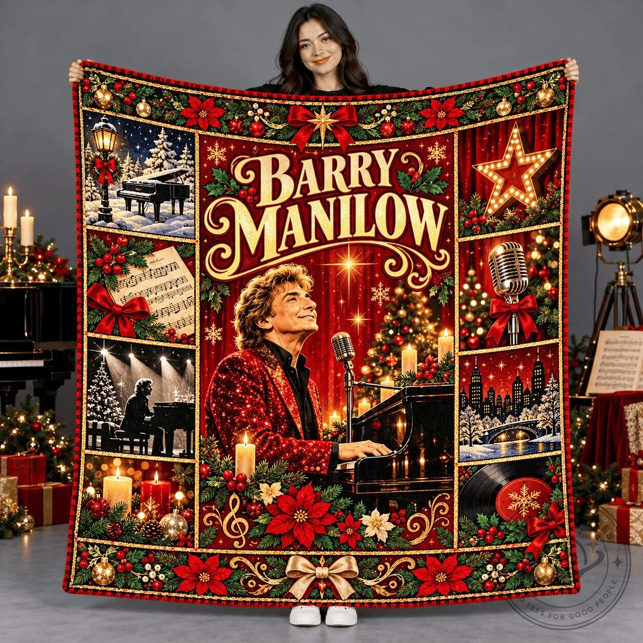 Barry Manilow Christmas Holiday Red Jacket Stage Portrait Fleece Blanket 1 Barry Manilow Christmas Holiday Red Jacket Stage Portrait Fleece Blanket