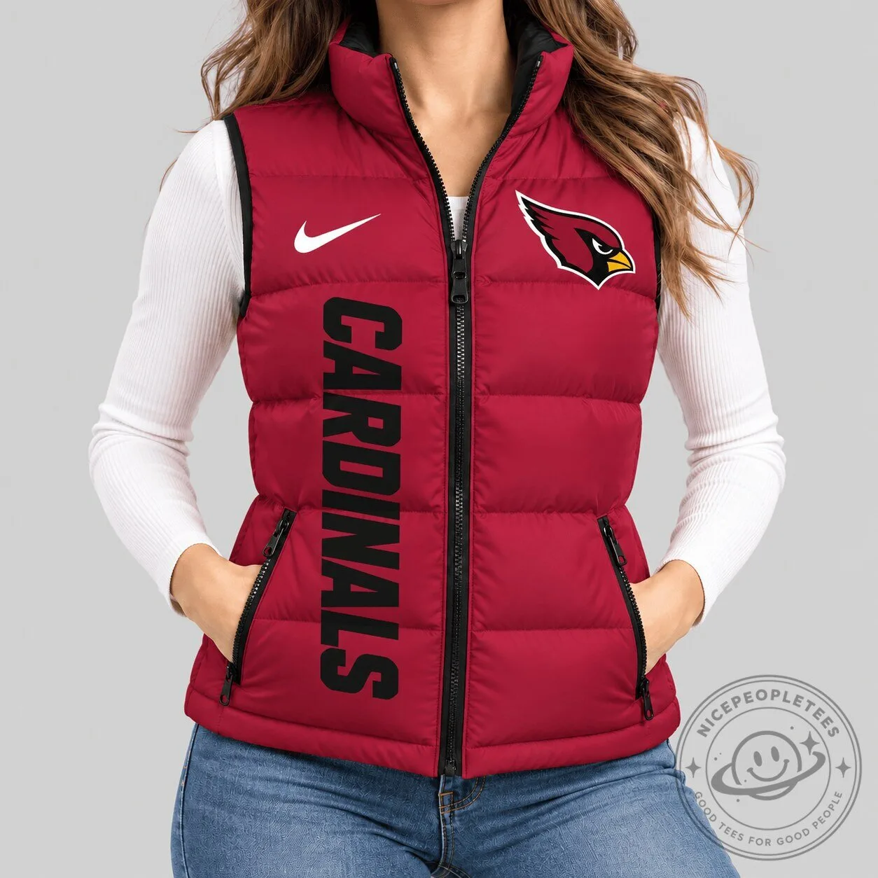 Arizona Cardinals NFL Football Team Logo Red Puffer Vest for Women
